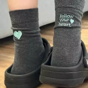 Embroidered Couple Winter Socks With Heart Letter Design High Elasticity Mid-Tube Anti-Slip Sport Socks