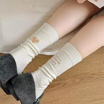 Embroidered Couple Winter Socks With Heart Letter Design High Elasticity Mid-Tube Anti-Slip Sport Socks