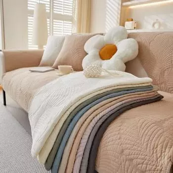 Embroidered Leaves 1/2/3 Seater Sofa Cover Cotton Non Slip Quilted Couch Chair Slipcover for Living Room Customizable 70x70cm 1pc