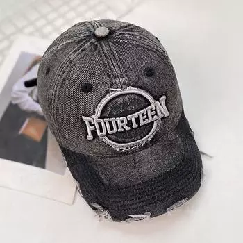 Embroidered Letters Retro Cotton Baseball Cap With Curved Peak For Daily Use Deep Gray