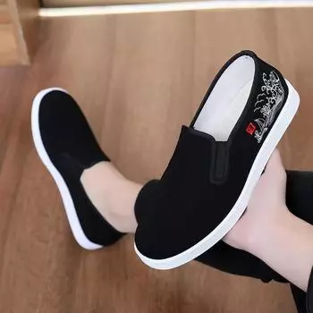 Embroidered Lightweight Men s Vulcanize Shoes, Casual Breathable Spring and Summer Flat Soft Soled Shoes for Work 39