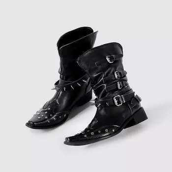 Embroidered pointed western cowboy boots women s spring and summer new thick heel versatile knight boots sleeve short boots 35