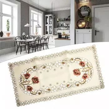 Embroidered Tablecloth Mat Decoration Satin Fabric Protective Washable Tablecloth