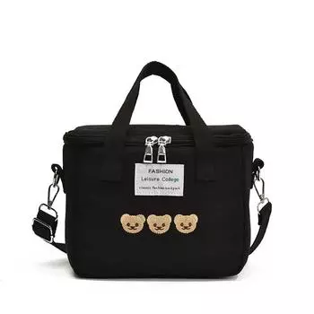 Embroidered Teddy Bear Double Zipper Messenger Bag Simple Square Shoulder Bags