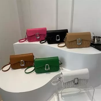 Embroidered Thread Pleated Popular Temperament Women s Bag In Summer New Fashion Simple and Generous Button One Shoulder Crossbody Small Square Bag