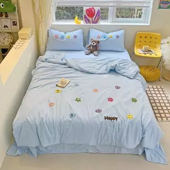 Embroideries Cartoon Style Summer Quilt Air Conditioning Quilts Soft Skin-friendly Breathable Thin Blanket for Kids Boys Girls 150x200cm Single 1Pc