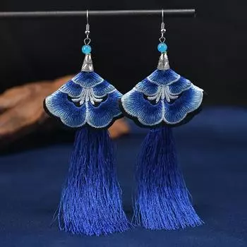Embroidery fabric tassel earrings long retro flowers Yunnan Lijiang dance performance women s cheongsam earrings