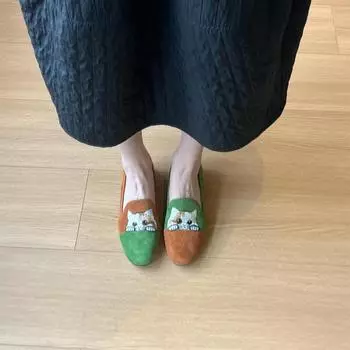 Embroidery kitten pedal loafers women s retro new Chinese style outer wear inner heightening single shoes flat beanie shoes 35