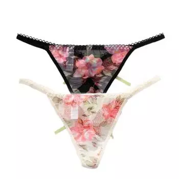 Embroidery Lace Tied-up Panties Flower Women s Briefs Sweet Lace Bow Thong Girl M
