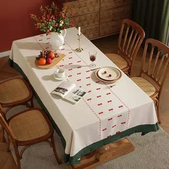 Скатерть из льна и хлопка с вышивкой, прямоугольная обеденная скатерть, роскошная моющаяся домашняя Рождественская скатерть, покрытие для кухонного стола 90x140cm 1pcs
