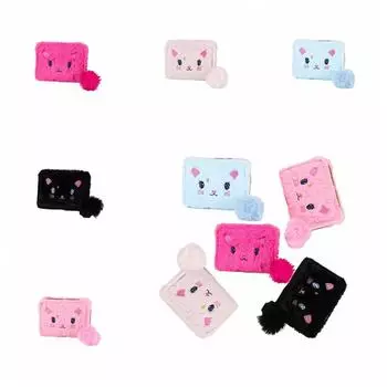 Embroidery Plush Cat Wallet Zipper Cartoon Card Holder Portable Zipper Coin Purse Outdoor бежевый