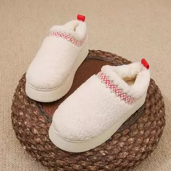 Embroidery Plush Cotton Shoes Women 2024 Winter Slip On Non Slip Snow Boots Woman Comfortable Warm Platform Ankle Boots Female 36 чёрный