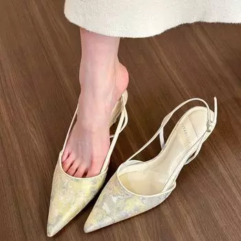 Embroidery Pointed Front Bag Empty Sandals Women S Fashion Temperament High Heels Stiletto 35 серый