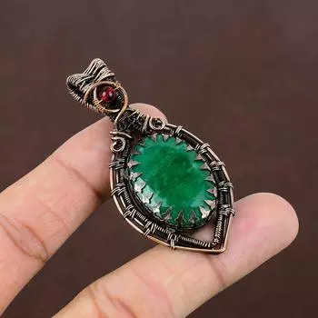 Emerald Natural Garnet Gemstone Handmade Copper Wire Wrap Pendant 2.56 A4D82