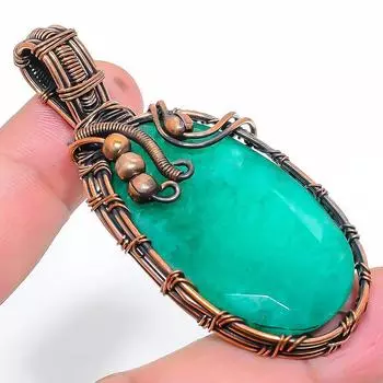Emerald Natural Gemstone Handmade Copper Wire Wrap Pendant 2.72 n7f17