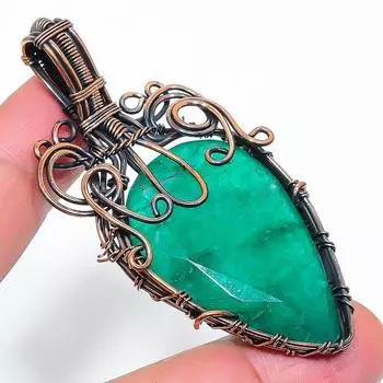 Emerald Natural Gemstone Handmade Copper Wire Wrap Pendant 2.76 R0D83
