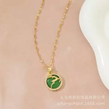 Emerald One Deer Has Your Necklace Female Retro Ethnic Style Versatile Round Pendant Ornament