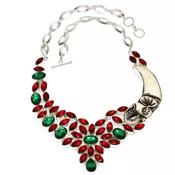 Emerald Quartz Garnet Gemstone Silver Jewelry Necklace 16-18
