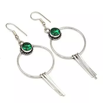 Emerald Quartz Gemstone Handmade Gift For Her Silver Jewelry Earrings 3