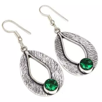 Emerald Quartz Gemstone Handmade Gift For Her Silver Jewelry Earrings 2.25