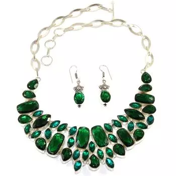 Ювелирные изделия из изумрудного кварца, серьги, ожерелье, 16-18 дюймов