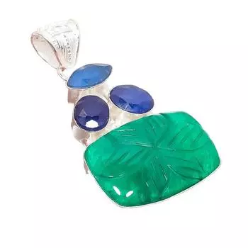 Emerald, Sapphire Gemstone Handmade 925 Sterling Silver Jewelry Pendant 2.17 AH-5224 2.17 зелёный
