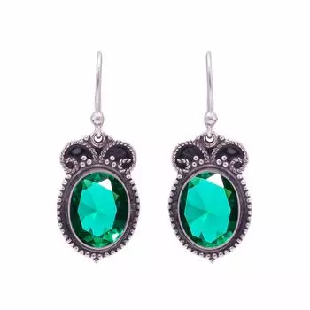 Emerald Simulated 925 Sterling Silver Earring V8872, Green Earring, Oval Earring, Valentin s Day Gift, Gift For Her, Birthday Gift, Handmade Jewelry,