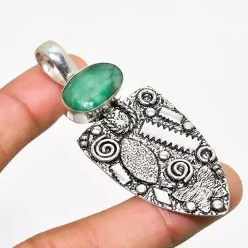 Изумруд(Смоделированный) Ювелирный кулон с драгоценным камнем 925 пробы, посеребренный, 2,46 дюйма 2.46 зелёный