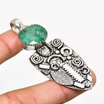 Изумруд(Смоделированный) Ювелирный кулон с драгоценным камнем 925 пробы, посеребренный, 2,46 дюйма 2.46 зелёный