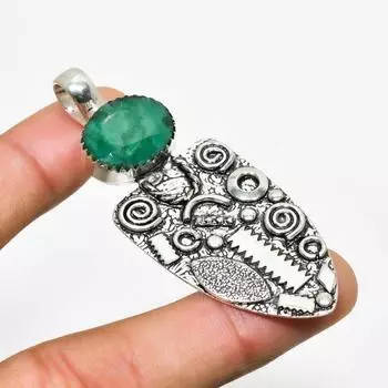 Изумруд(Смоделированный) Ювелирный кулон с драгоценным камнем 925 пробы, посеребренный, 2,46 дюйма 2.46 зелёный