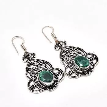 Изумруд(Смоделированный) Ювелирные серьги с драгоценным камнем 925, посеребренные, 1,96 дюйма