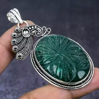 Emerald(Simulated) Gemstone 925 Steling Silver Jewelry Pendant 2.84 U4m11