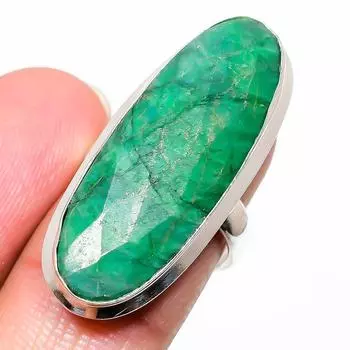 Emerald(Simulated) Gemstone 925 Sterling Silver Jewelry Ring Size 7 K4p02