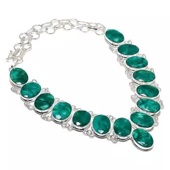 Emerald(Simulated) Gemstone Handmade 925 Sterling Silver Necklace 18 G7A12
