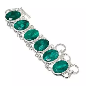 Emerald(Simulated) Gemstone Handmade 925 Sterling Silver Bracelet 7-8 y1O85