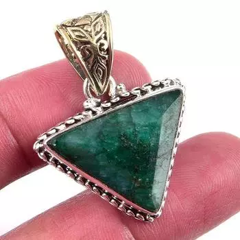 Emerald(Simulated) Gemstone Handmade 925 Sterling Silver Gift Pendant 1.50 E0n16