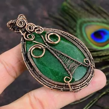 Изумрудный натуральный драгоценный камень, ручная работа, медная проволочная обертка, ювелирное украшение, кулон 3,15 M3z71