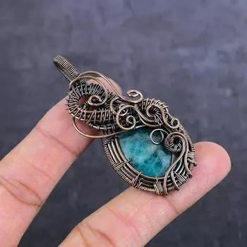 Emerald(Simulated) Gemstone Handmade Copper Wire Wrap Jewelry Pendant 2.56 T3E67