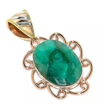 Emerald(Simulated) Handmade 925 Sterling Silver Gift Two Tone Pendant 1.50 n8A78