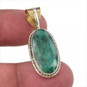 Emerald(Simulated) Handmade 925 Sterling Silver Gift Two Tone Pendant 1.50 N5j56