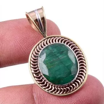 Emerald(Simulated) Handmade 925 Sterling Silver Gift Two Tone Pendant 1.25 b1g31