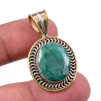 Emerald(Simulated) Handmade 925 Sterling Silver Gift Two Tone Pendant 1.50 f1H04