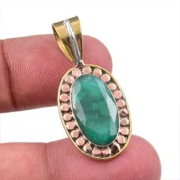 Emerald(Simulated) Handmade 925 Sterling Silver Gift Two Tone Pendant 1.50 n7I75