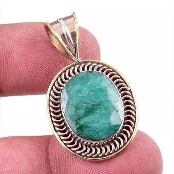 Emerald(Simulated) Handmade 925 Sterling Silver Gift Two Tone Pendant 1.25 Q6w48