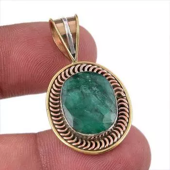 Emerald(Simulated) Handmade 925 Sterling Silver Gift Two Tone Pendant 1.50 y2E71