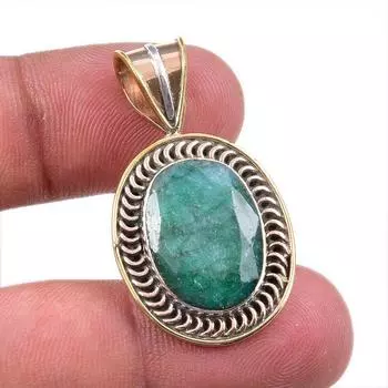 Emerald(Simulated) Handmade 925 Sterling Silver Gift Two Tone Pendant 1.50 T9B48
