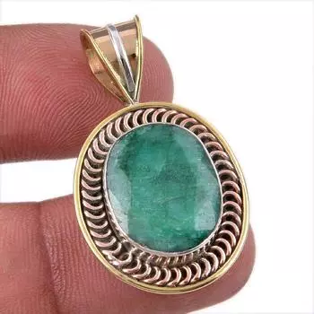 Emerald(Simulated) Handmade 925 Sterling Silver Gift Two Tone Pendant 1.50 V8W96