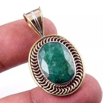Emerald(Simulated) Handmade 925 Sterling Silver Gift Two Tone Pendant 1.50 s8c48