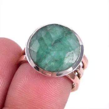 Emerald(Simulated) Handmade 925 Sterling Silver Jewelry Two Tone Ring S.6 l1L32