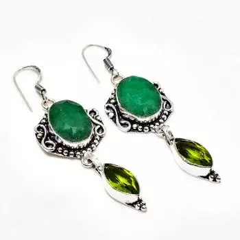 Изумруд(Смоделированный), Посеребренные серьги с драгоценным камнем Перидот 925, 2,34 дюйма